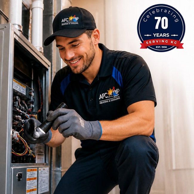 AFC technician servicing a furnace